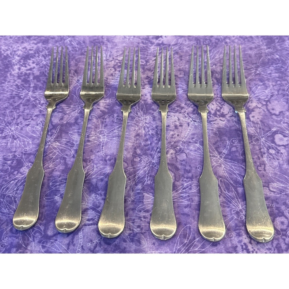 Oxford Hall OXH59 Dinner Forks Fork Satin Wing Heel‎ Tipped Stainless Set Of 6
